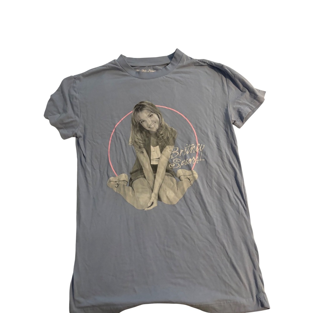 Britney Spears T-Shirt Y2K Aesthetic Blue Graphic Portrait Tee Medium